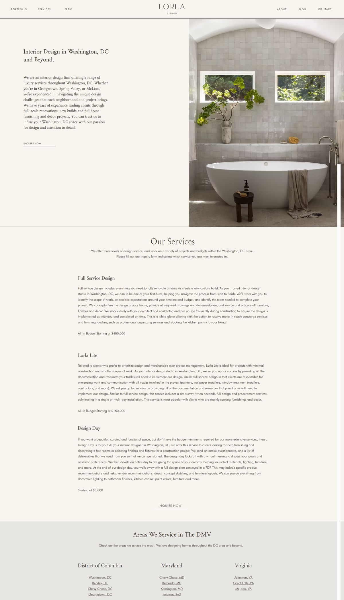 Screenshot of Lorla Studio, from the service page design examples collection.