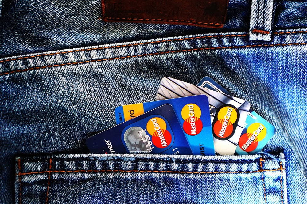 image of jeans back pocket with credit cards stacked inside