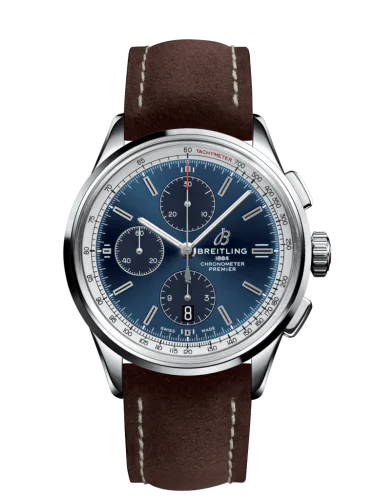 Premier Chronograph 42 Stainless Steel / Blue / Nubuck Brown / Folding