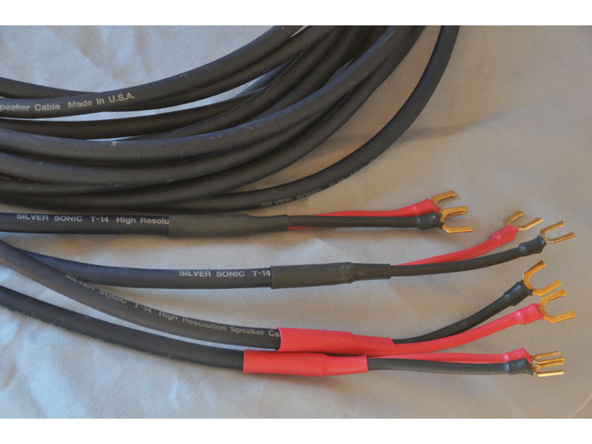 DH Labs Silver Sonic T-14 Speaker Cables - 10 ft pair, Bi-wired (double run) in Spades