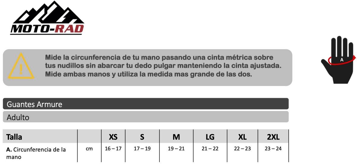 Guia de Tallas Guantes Armure