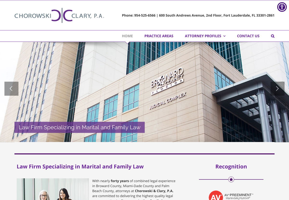 Screenshot of Chorowski & Clary, P.A., from the lawyer websites collection.