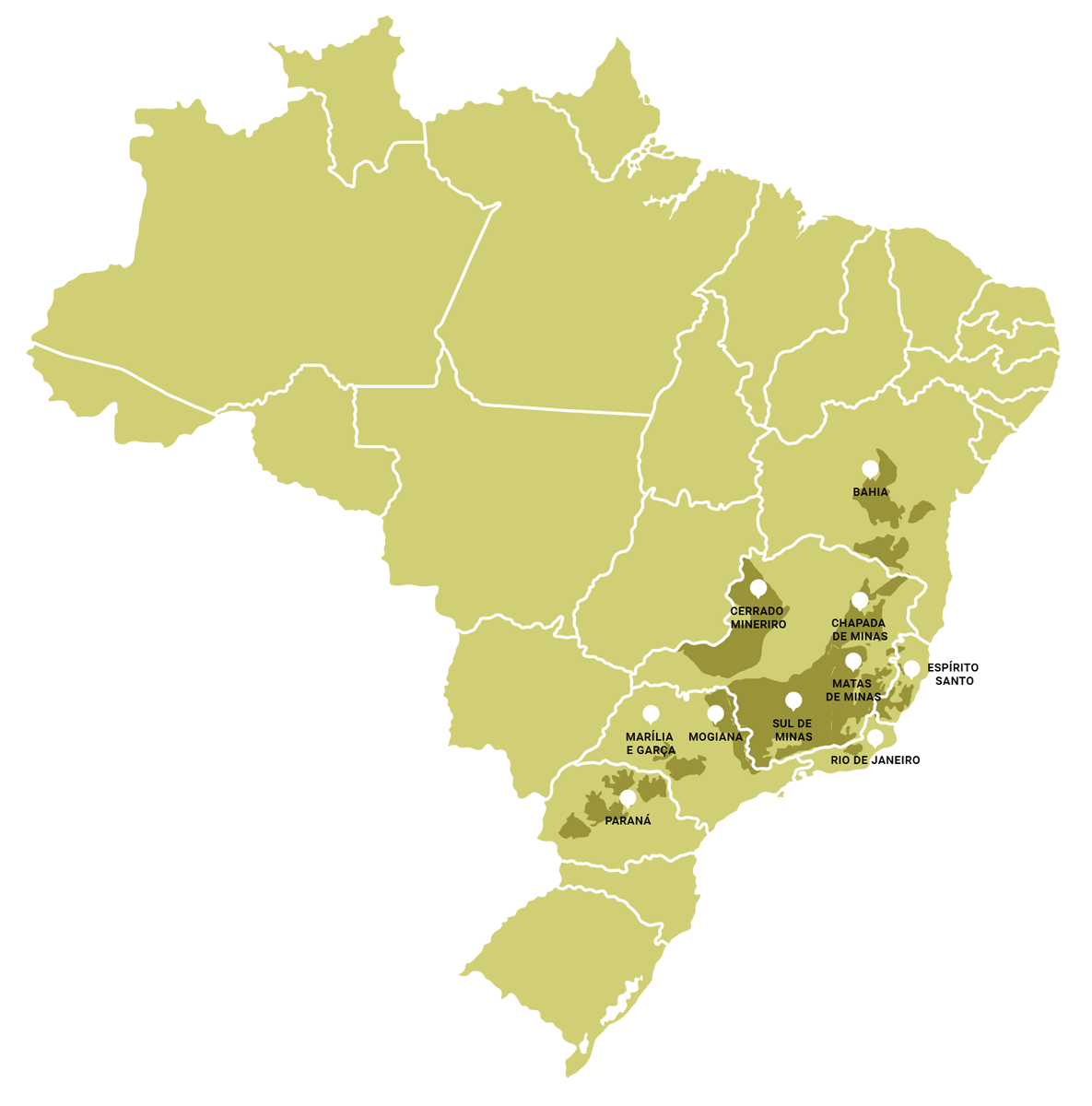map from brazil with all coffee producing regions