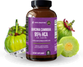 a bottle of Nano Singapore's best natural appetite suppressant surrounded by Garcinia Cambogia
