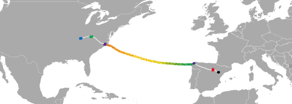 Networks on world map with undersea cable crop Networks on world map with undersea cable crop