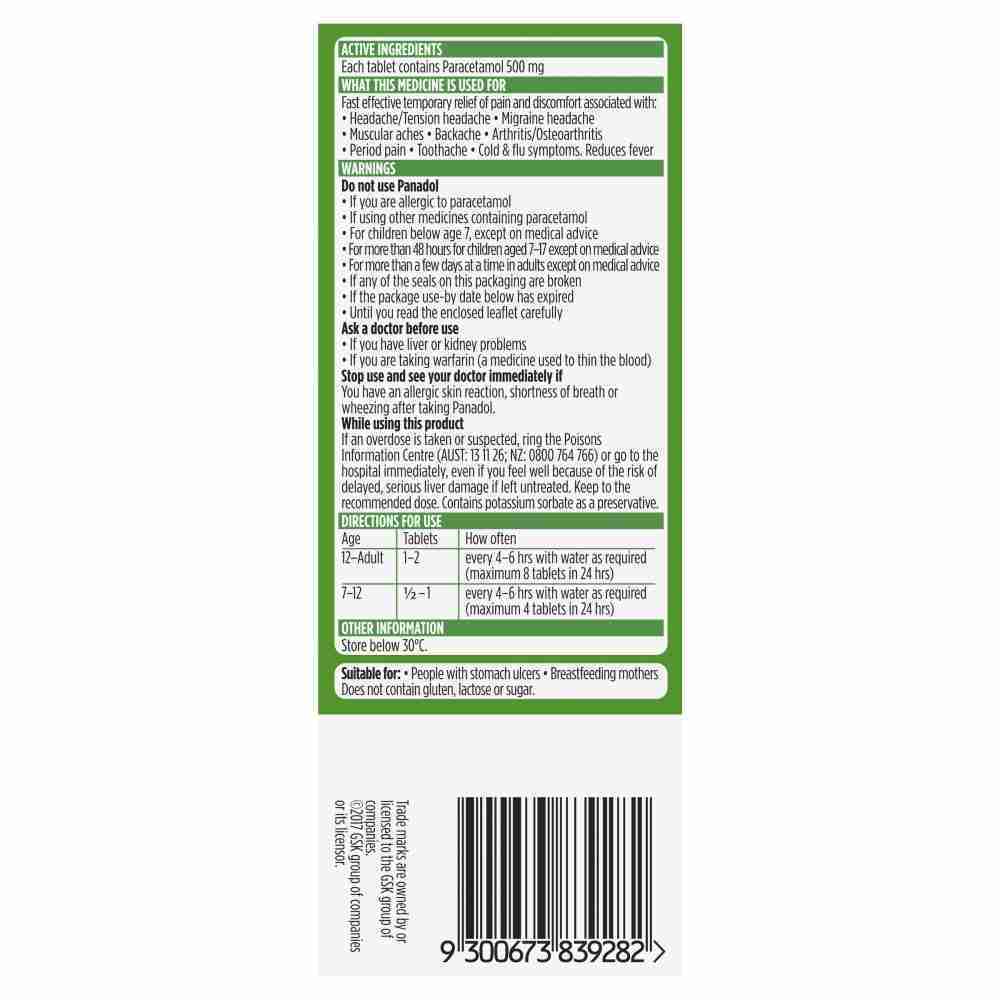 Panadol For Pain Relief, Paracetamol - 500Mg 50 Tablets - Image 3