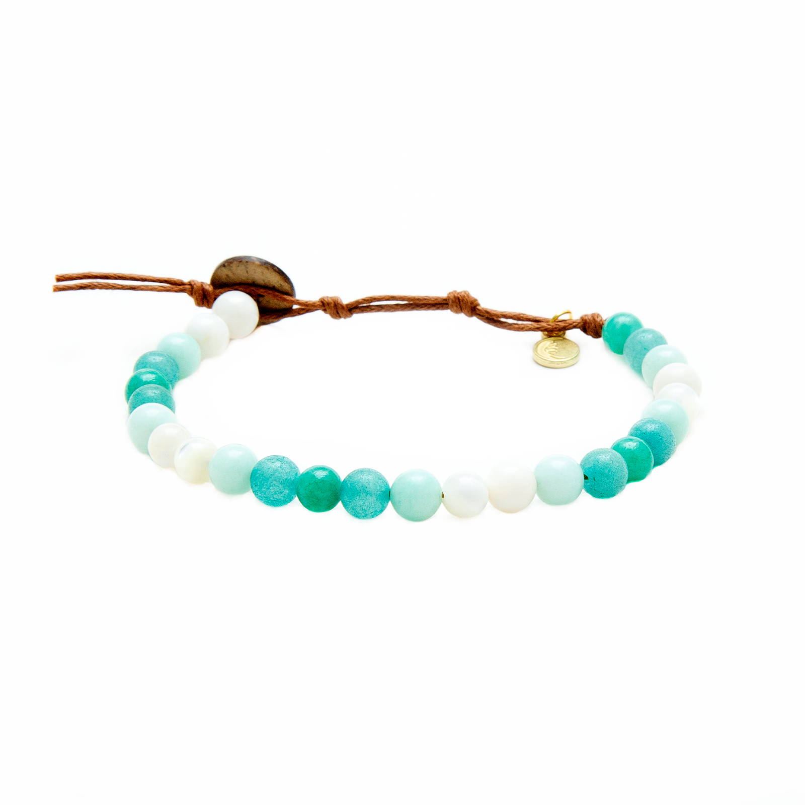 White and Teal Amazonite Bracelet with Cotton Cord