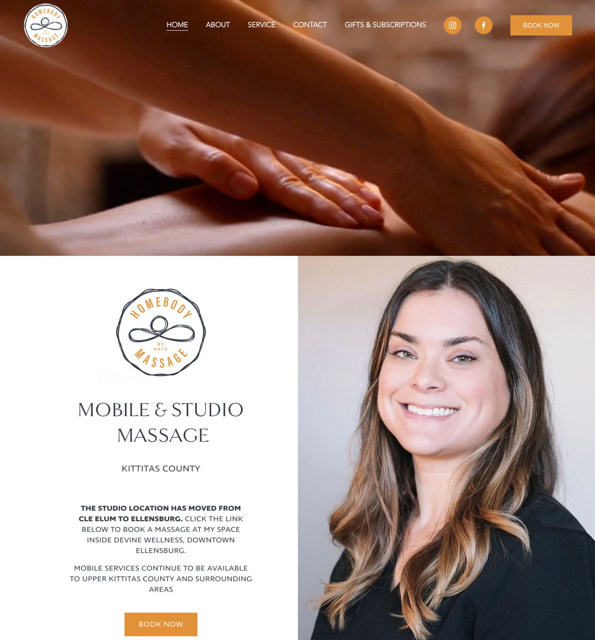 Screenshot of Homebody Massage, from the local business websites collection.