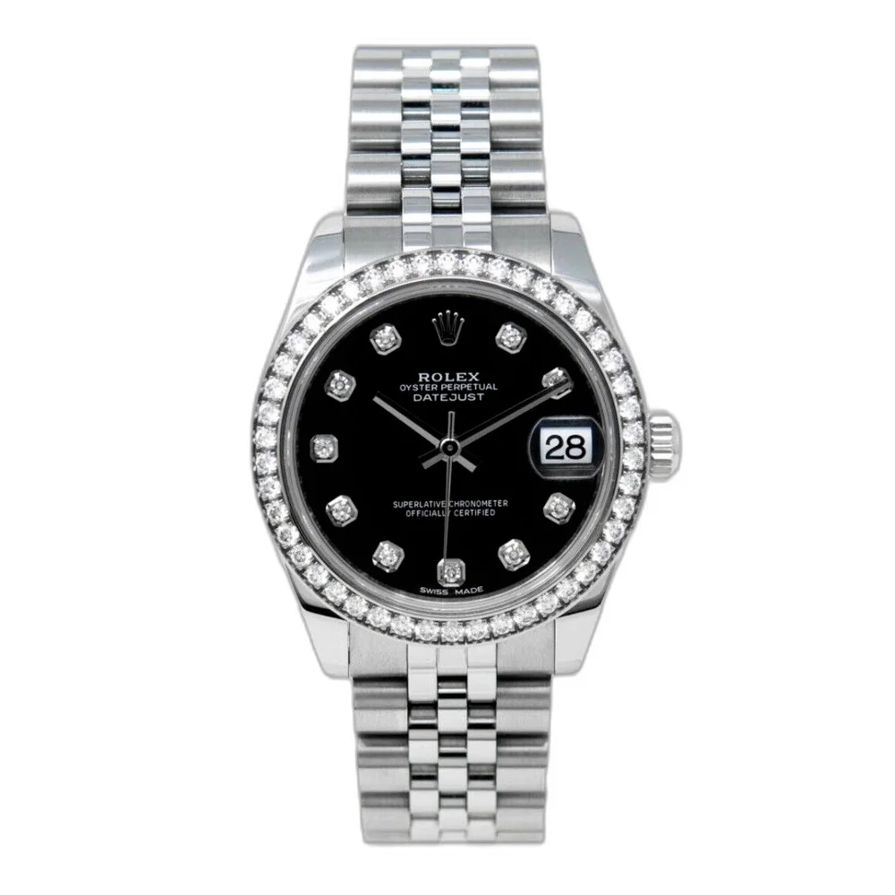 Rolex Datejust 31 Black dial with index & bezel diamonds Jubilee bracelet, image 1