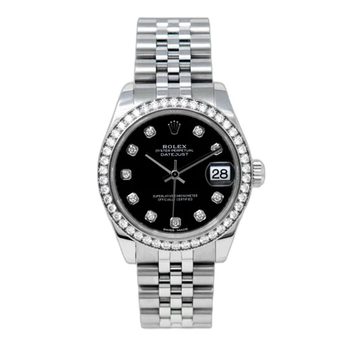 Rolex Datejust 31 Black dial with index & bezel diamonds Jubilee bracelet