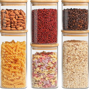 Food Storage Canister with Bamboo Lid (22oz/37oz/50oz) Set of 6
