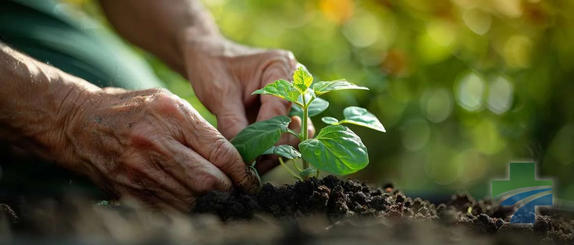 Travel nurse planting a tree, symbolizing growth and sustainability.