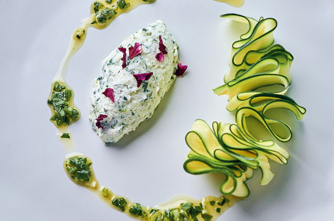 Cheese and Fresh Herb Mousse with Zucchini Ribbons