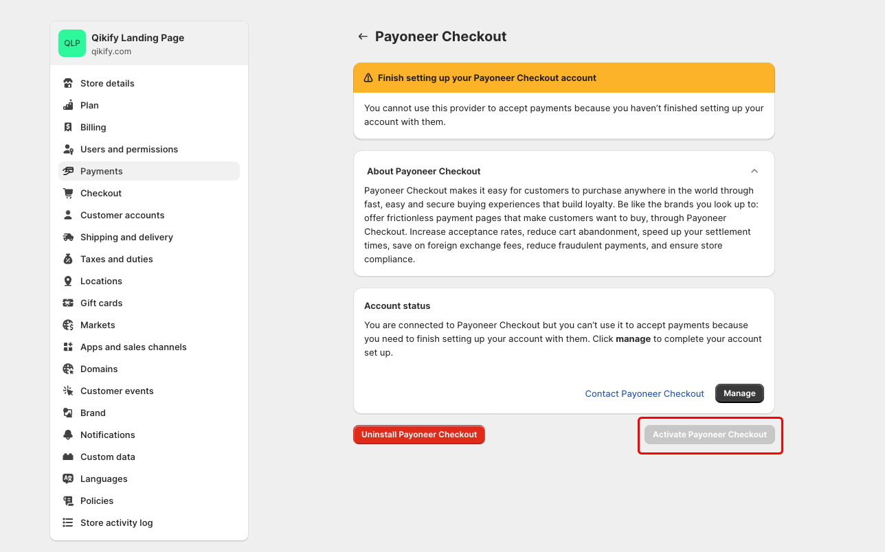 Active Payoneer Checkout