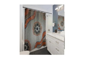 Polyester Shower Curtain with Orange & Gray Dots Design love of Art