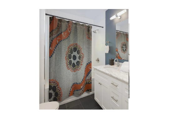 Polyester Shower Curtain with Orange & Gray Dots Design love of Art