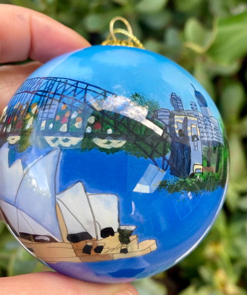 Inside Painted 80mm Sydney Harbour Personalised Christmas Bauble - Image 2