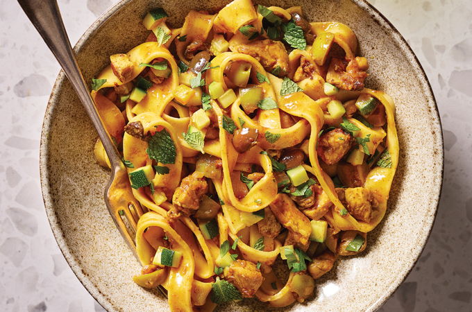 Chicken Tagliatelle with Olives and Confit Lemon
