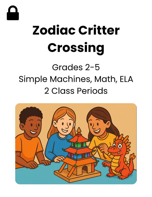 Students working together to build Zodiac Critter Crossing lesson plan that includes simple machines, Math, ELA