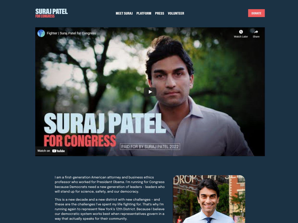 Screenshot of Suraj Patel, from the politician websites collection.