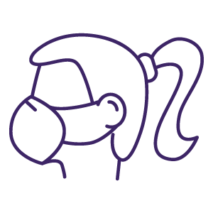 Purple outlined graphic of a woman wearing a mask 