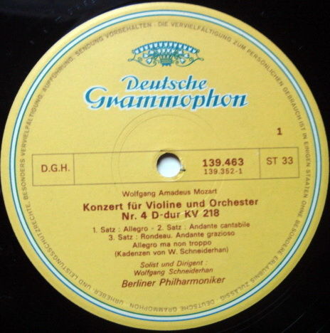 DGG / SCHNEIDERHAN-BPO, - Mozart Violin Concertos No.4 ...