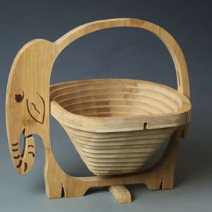 Foldable Wooden Fruit Basket for Kitchen Table In Elephant Shape Cute Flowers Nuts Candy Storage Box for Holiday Family Party