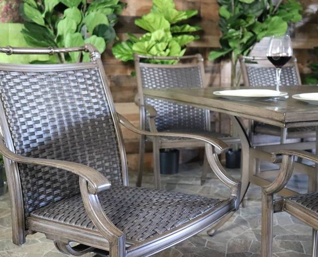 Glenhaven Aruba Outdoor Dining Collection Aluminum Frames with Padded Wicker Dining Chairs