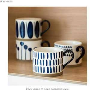 Amazon Prime includes: Koja Hand Painted 15 oz. Porcelain Ceramic Mugs Set. Service for 4.