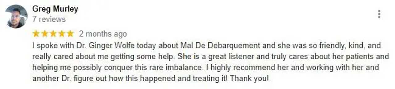 Screenshot of a text review from “Greae Murely” about Ma, DeBera… and healing, with a “2 months ago” label.
