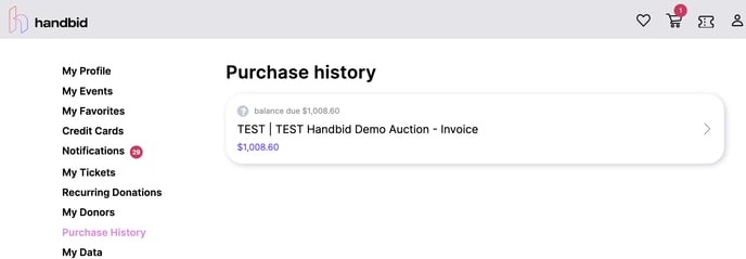 events site purchase history