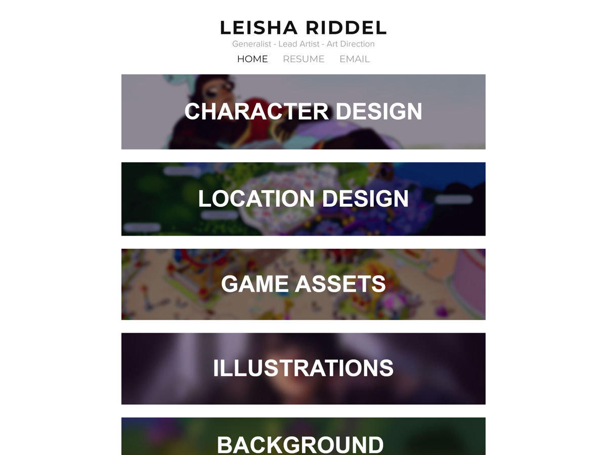 Screenshot of Leisha Riddel, from the art portfolios collection.