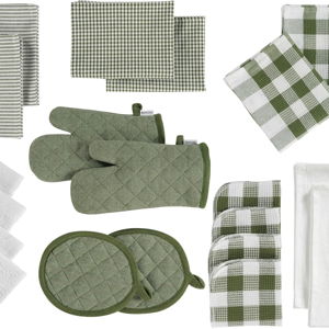LANE LINEN Dish Towels and Dishcloths Sets - 20 Pc Kitchen Towels Set, 350 Degree Heat Resistant Kitchen Mitts and Pot Holders, 100% Cotton Dish Towels, Kitchen Dish Rags for Washing Dishes - Olive