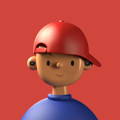boneco 3D de bone vermelho usando fone QCY