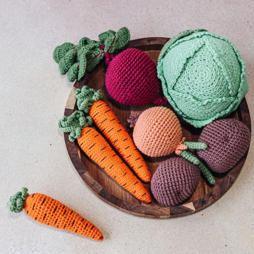 VEGETABLES crochet  pattern 5 in 1: cabbage, beet, onion, carrot and potato. Crochet food set pattern.  Farmer's Market crochet patterns PDF