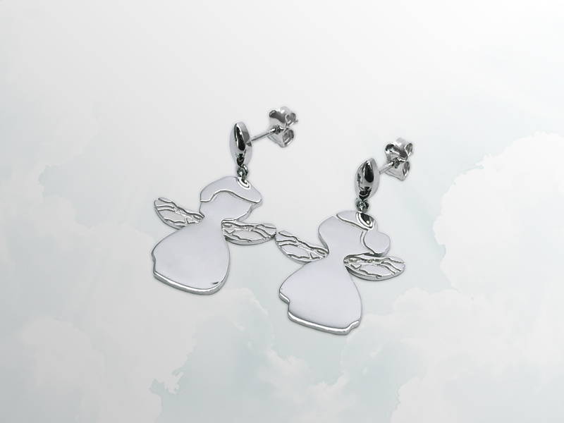 Boucles d'oreilles petits anges garçon et fille en argent