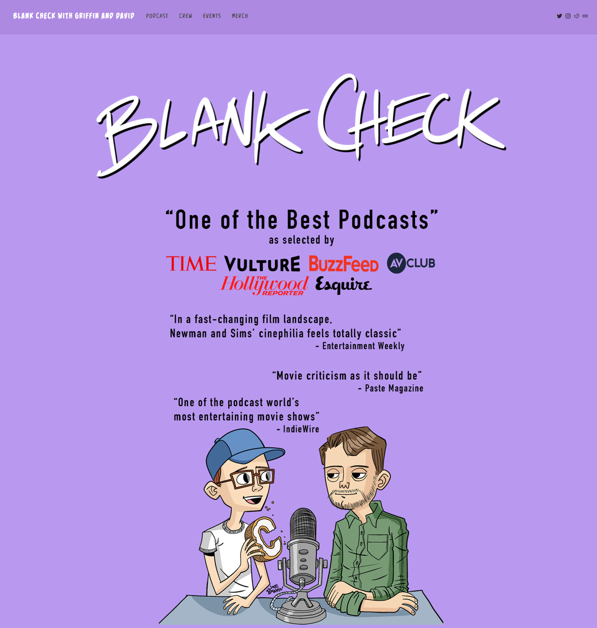 Screenshot of Blank Check with Griffin and David, from the squarespace podcast websites collection.