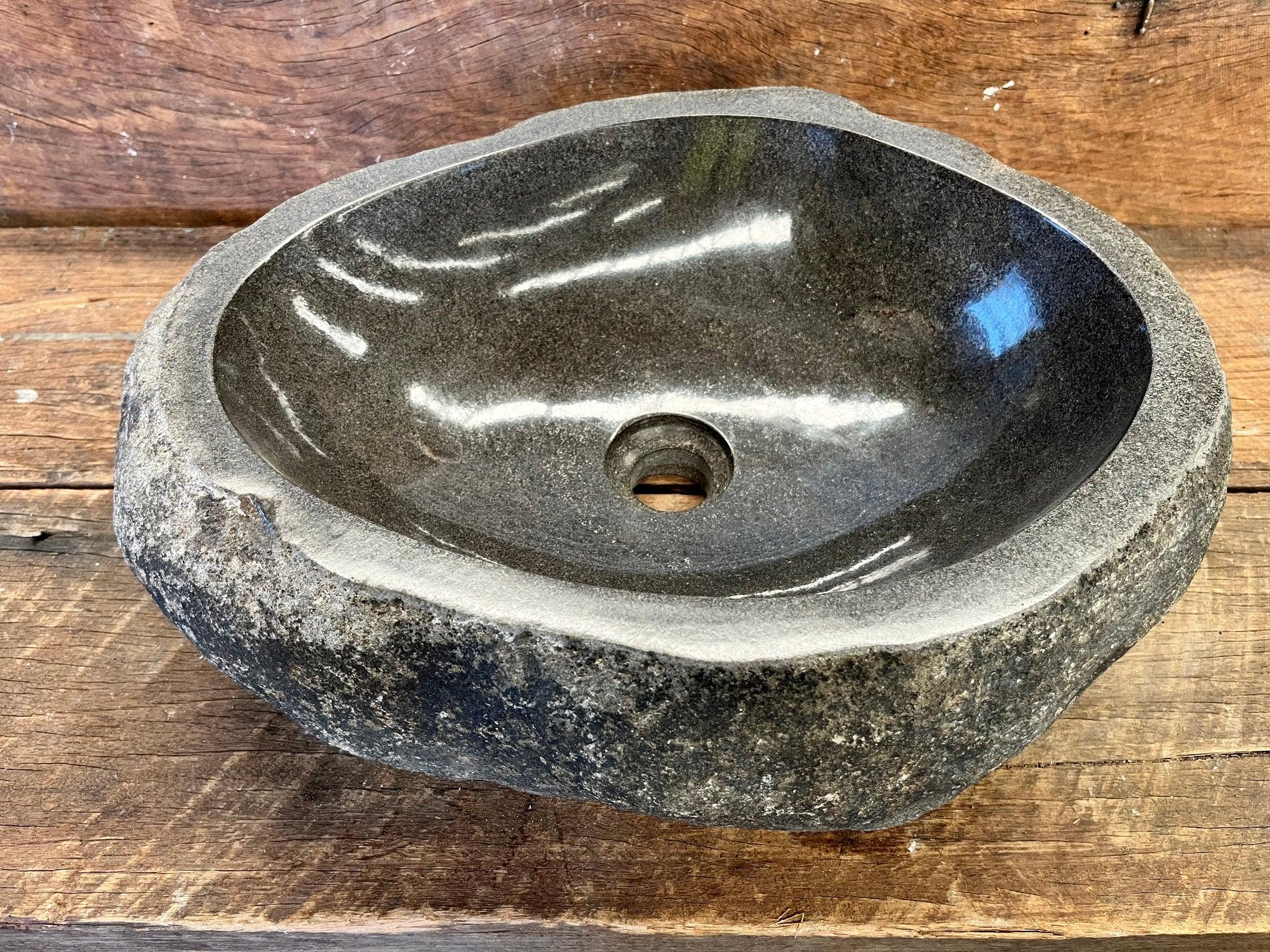Handmade Natural Oval River Stone Bathroom Basin - Image 7