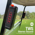 Magnetic golf speaker mounted on a golf cart frame for TWS stereo