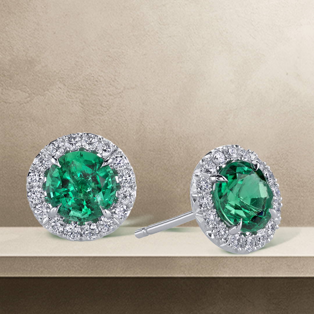 emerald and diamond stud earrings