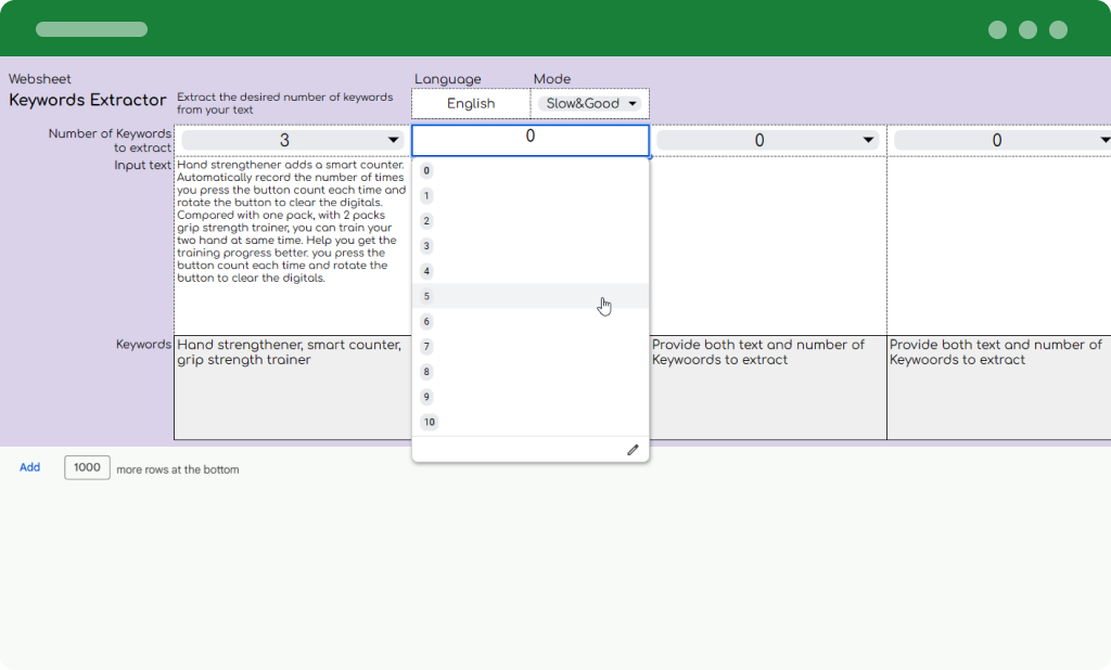 Choosing a number of keywords to extract