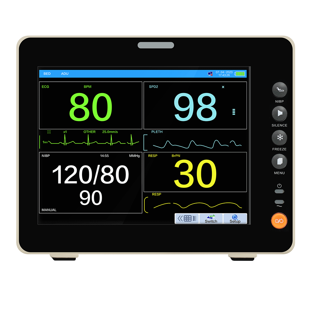 monitor paziente ospedaliero con 6 visualizzazioni del display