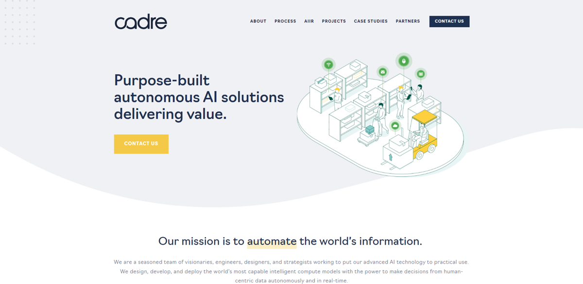 Screenshot of Cadre AI, from the saas websites collection.