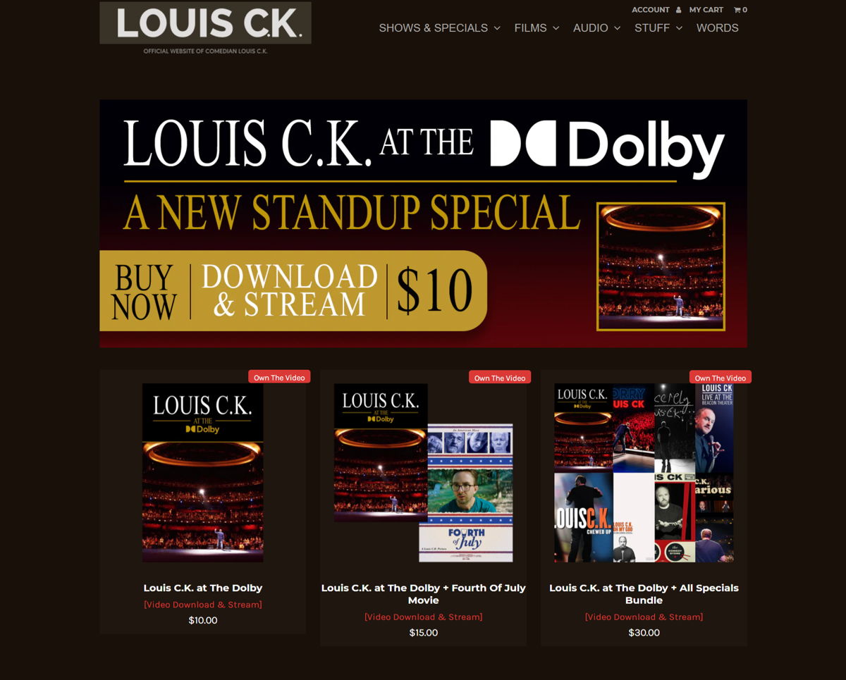 Screenshot of Louis CK, from the stand-up comedian websites collection.