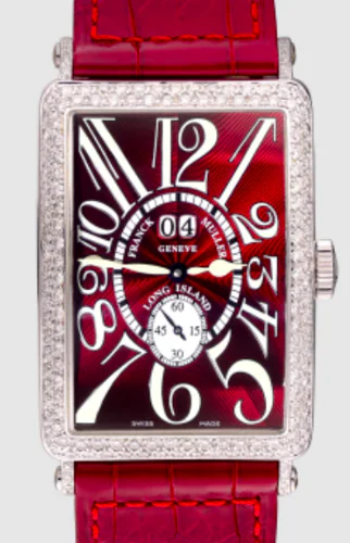 Franck Muller Long Island White gold Red Dial Diamond Bezel