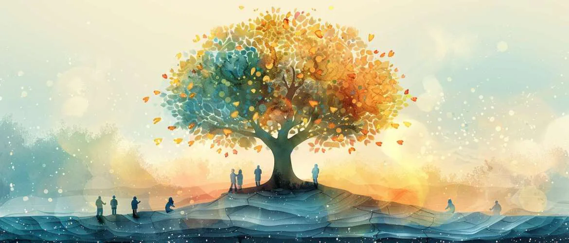 Digital illustration of the clinical trial process as a growing knowledge tree.