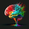 Cerebro humano lleno de pinceladas de color