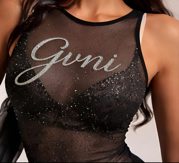 Sheer GVNI Crystal Mesh Top