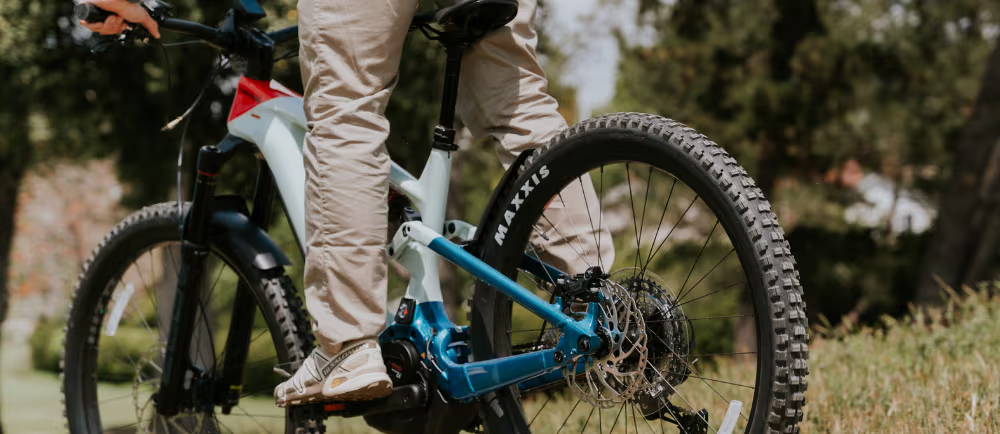 Mountain electric bike on grassy trail