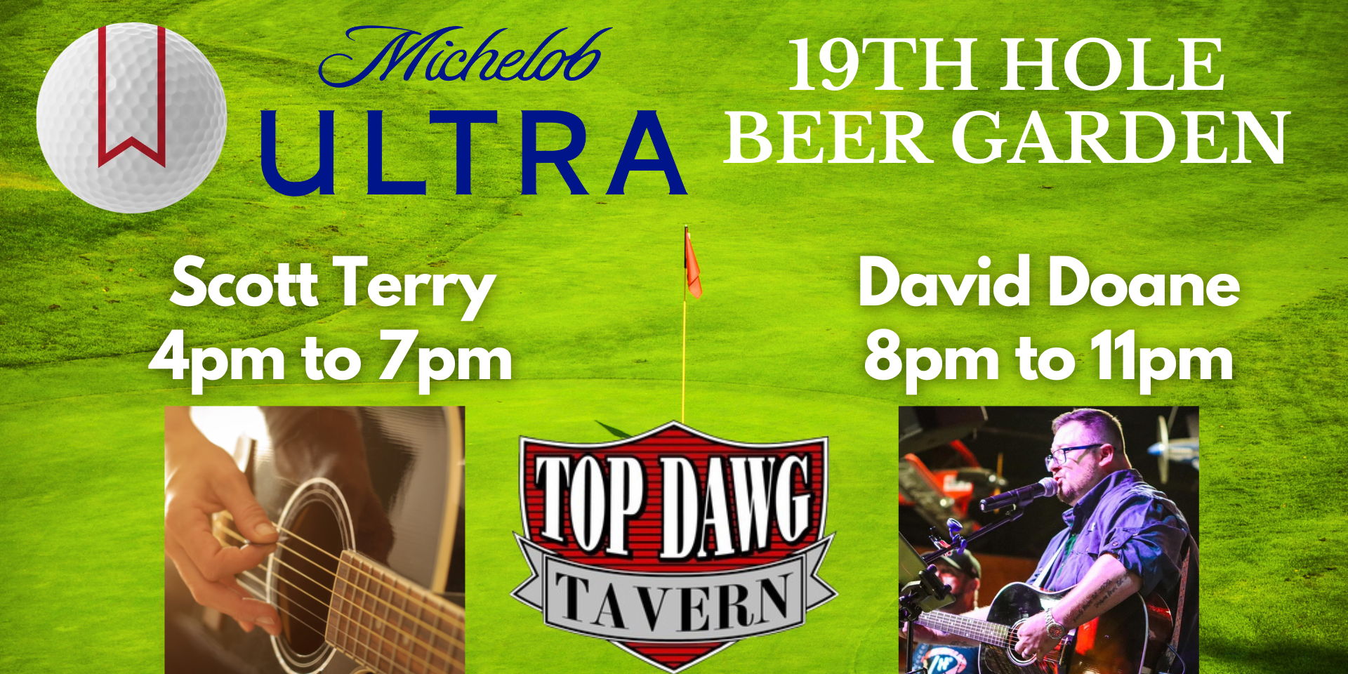 Party at the 19th Hole at Top Dawg Tavern! Live Music & more! promotional image